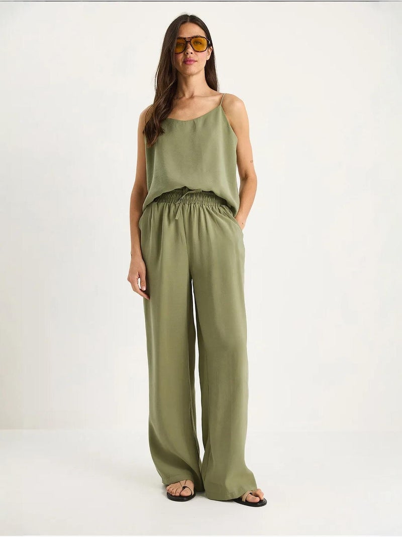 Ensemble débardeur sans manches et pantalon large lucci Kaki - Kiabi