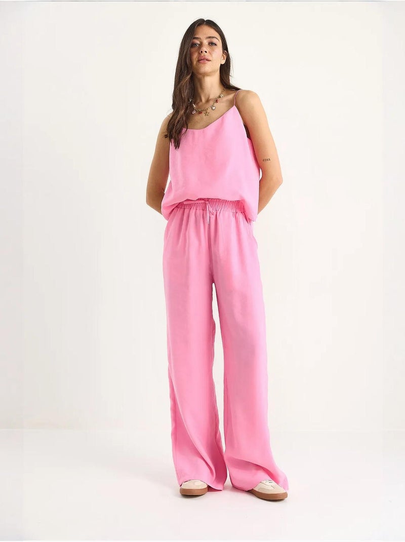 Ensemble débardeur sans manches et pantalon large lucci Rose fluo/Solinotes - Kiabi