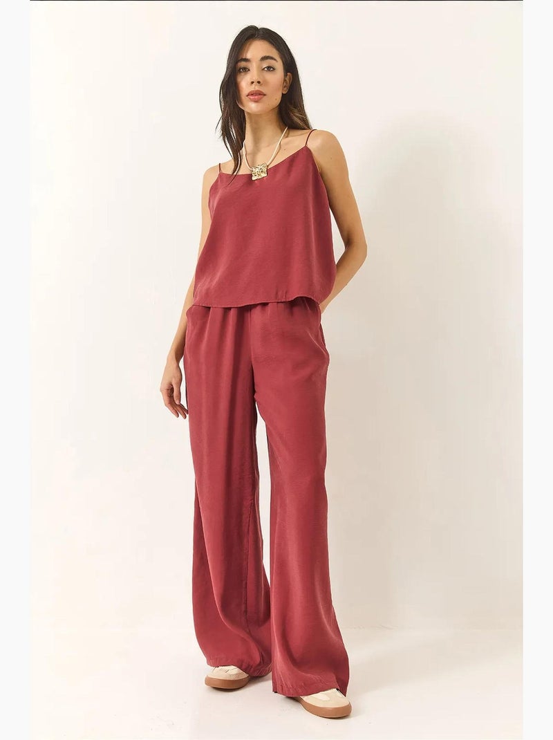 Ensemble débardeur sans manches et pantalon large lucci Rouge bordeaux - Kiabi