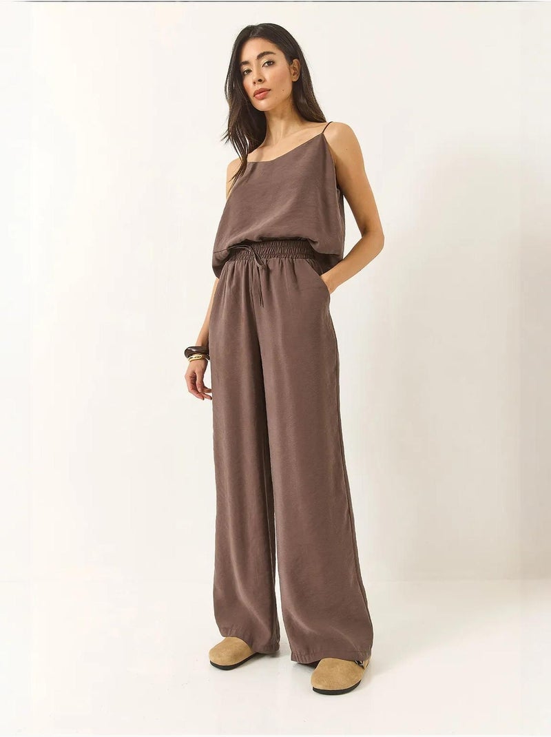 Ensemble débardeur sans manches et pantalon large lucci Taupe - Kiabi