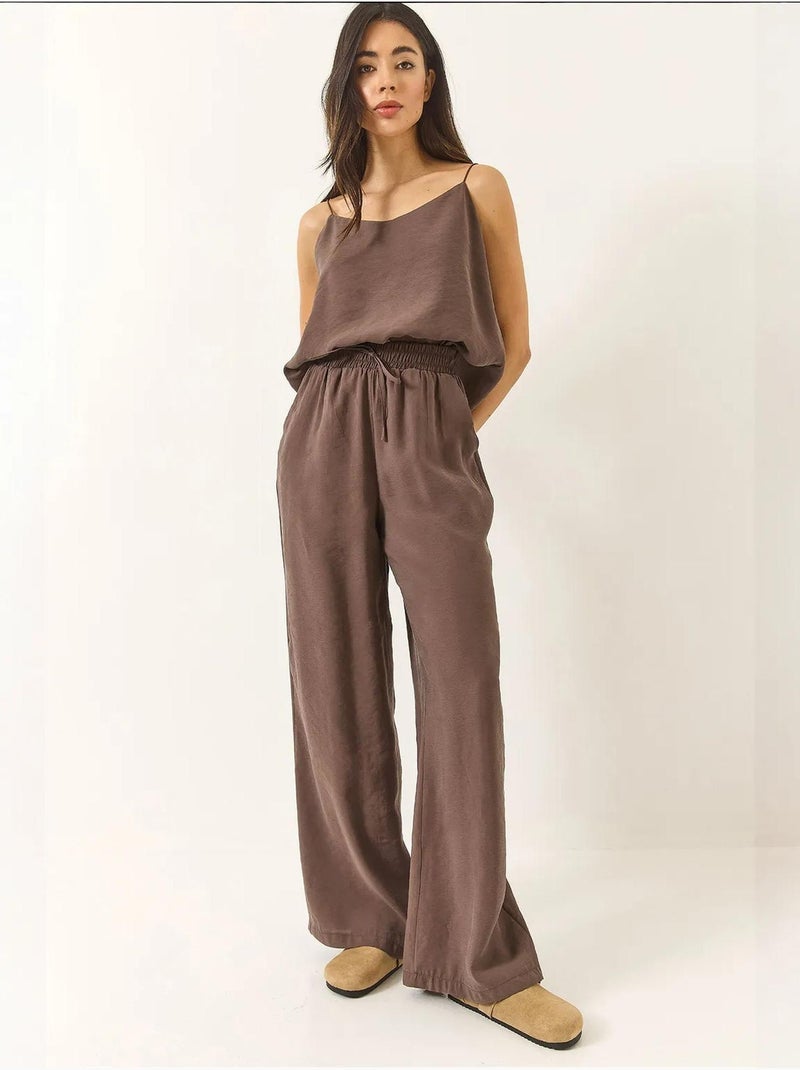 Ensemble débardeur sans manches et pantalon large lucci Taupe - Kiabi