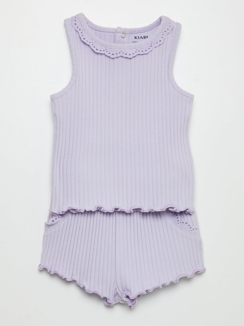Ensemble débardeur + short côtelé - 2 pièces Violet - Kiabi