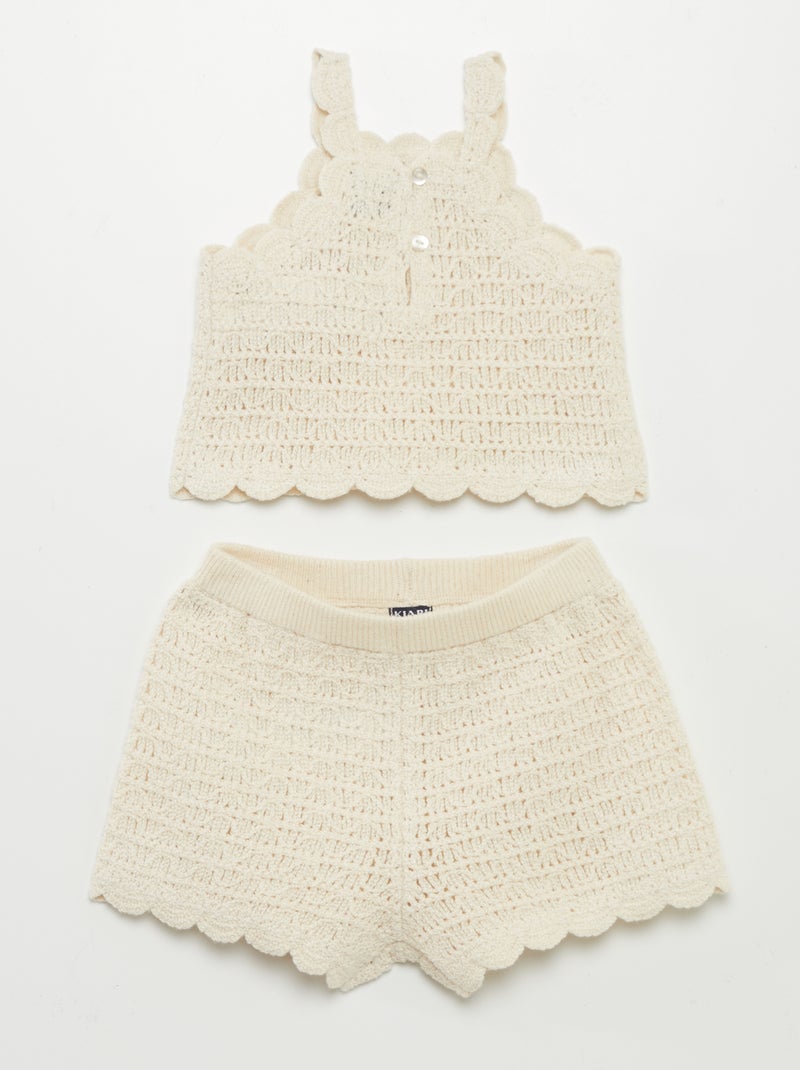 Ensemble débardeur + short en crochet Beige - Kiabi