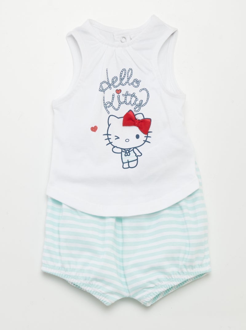 Ensemble débardeur + short 'Hello Kitty' Blanc/bleu - Kiabi