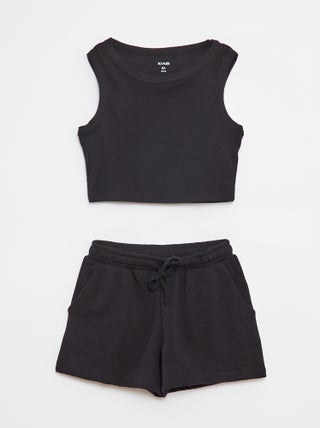 Ensemble débardeur + short uni - 2 pièces