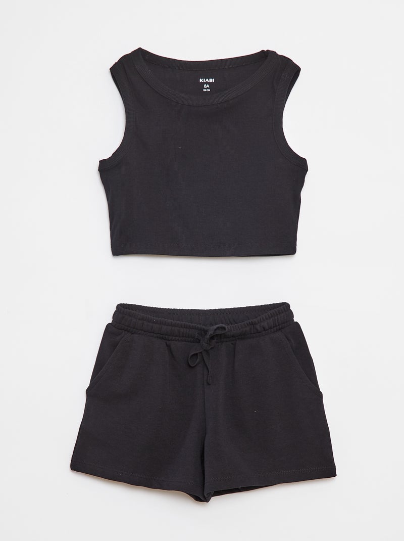 Ensemble débardeur + short uni - 2 pièces Noir - Kiabi