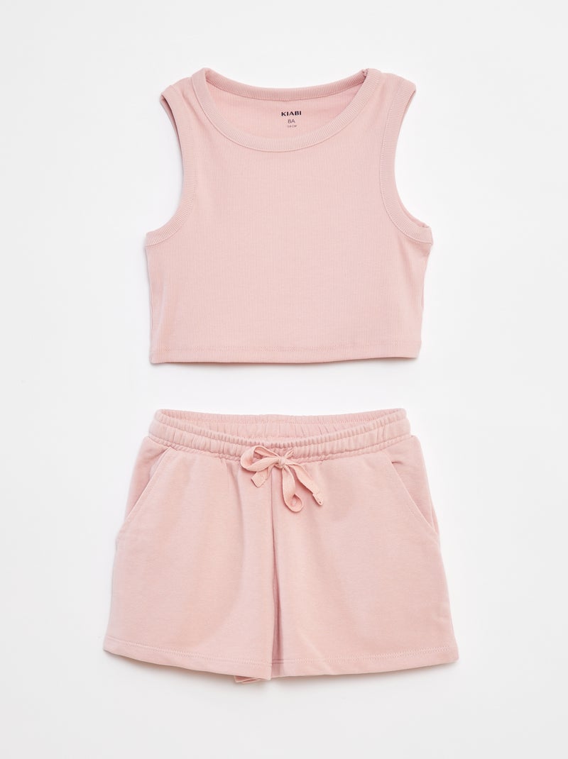 Ensemble débardeur + short uni - 2 pièces Rose - Kiabi