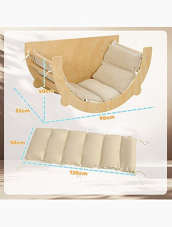Ensemble d'escalade en bois 3 en 1 - arche, bascule, table - coussin inclus