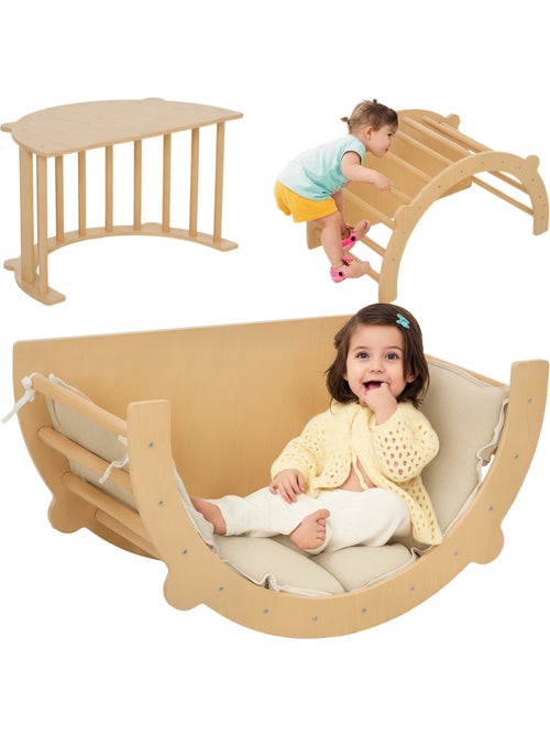 Ensemble d'escalade en bois 3 en 1 - arche, bascule, table - coussin inclus - Kiabi
