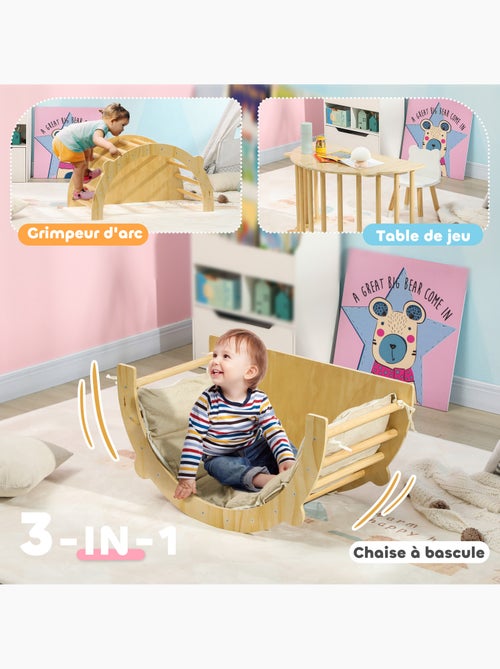 Ensemble d'escalade en bois 3 en 1 - arche, bascule, table - coussin inclus - Kiabi