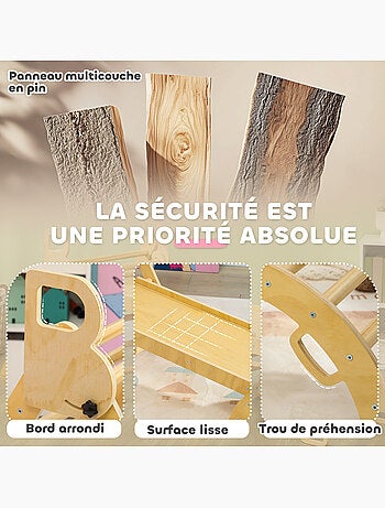 Ensemble d'escalade en bois 5 en 1 - triangle pikler, arche, bascule, toboggan, rampe