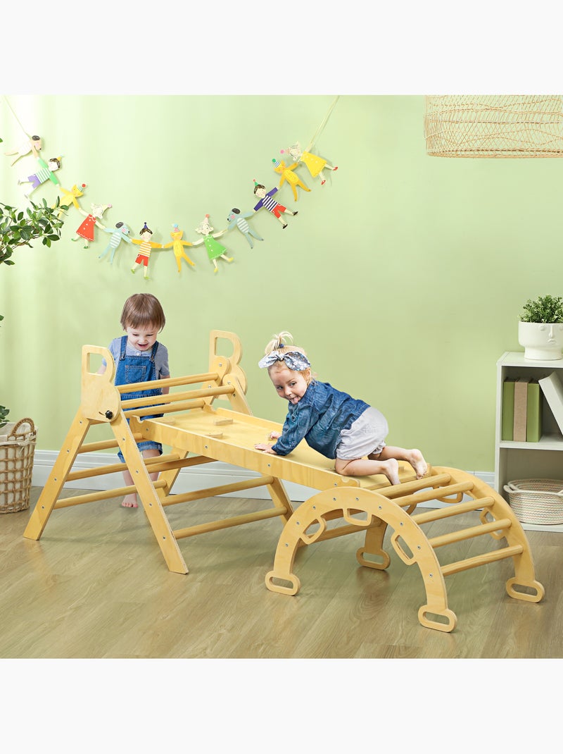 Ensemble d'escalade en bois 5 en 1 - triangle pikler, arche, bascule, toboggan, rampe Beige - Kiabi