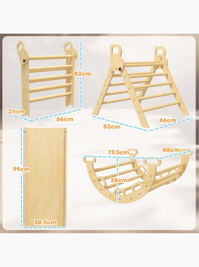 Ensemble d'escalade en bois 5 en 1 - triangle pikler, arche, bascule, toboggan, rampe Beige - Kiabi