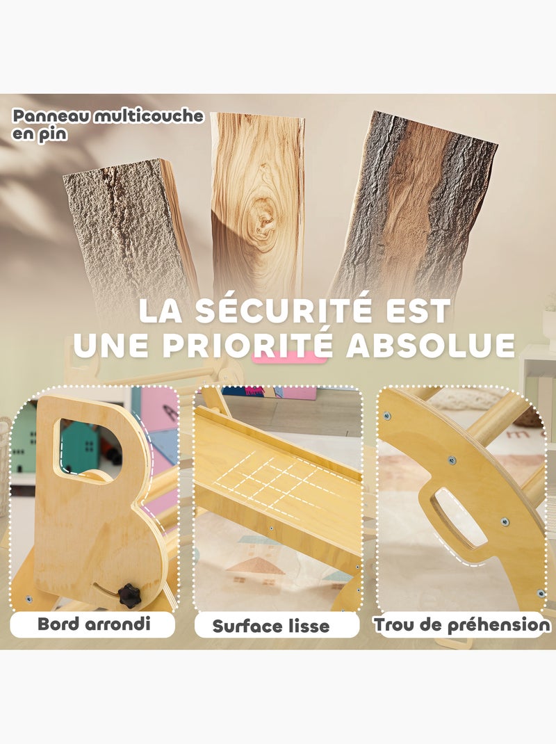 Ensemble d'escalade en bois 5 en 1 - triangle pikler, arche, bascule, toboggan, rampe Beige - Kiabi
