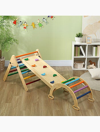 Ensemble d'escalade en bois 5 en 1 - triangle pikler, arche, bascule, toboggan, rampe