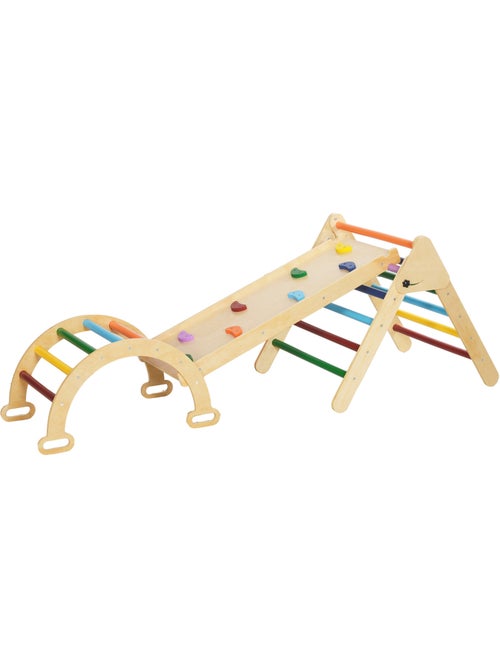 Ensemble d'escalade en bois 5 en 1 - triangle pikler, arche, bascule, toboggan, rampe - Kiabi