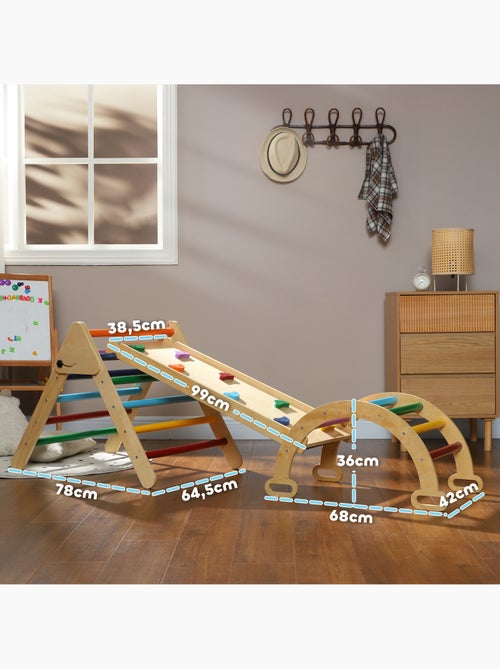 Ensemble d'escalade en bois 5 en 1 - triangle pikler, arche, bascule, toboggan, rampe - Kiabi