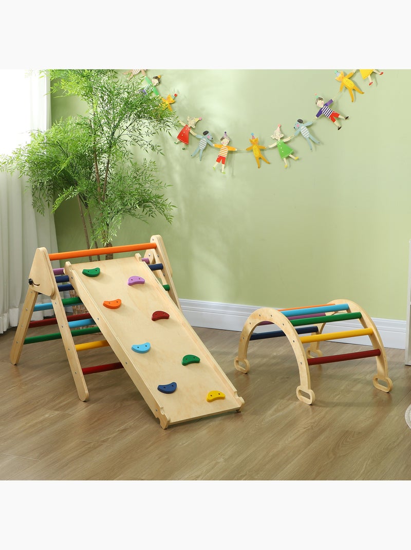 Ensemble d'escalade en bois 5 en 1 - triangle pikler, arche, bascule, toboggan, rampe Beige - Kiabi