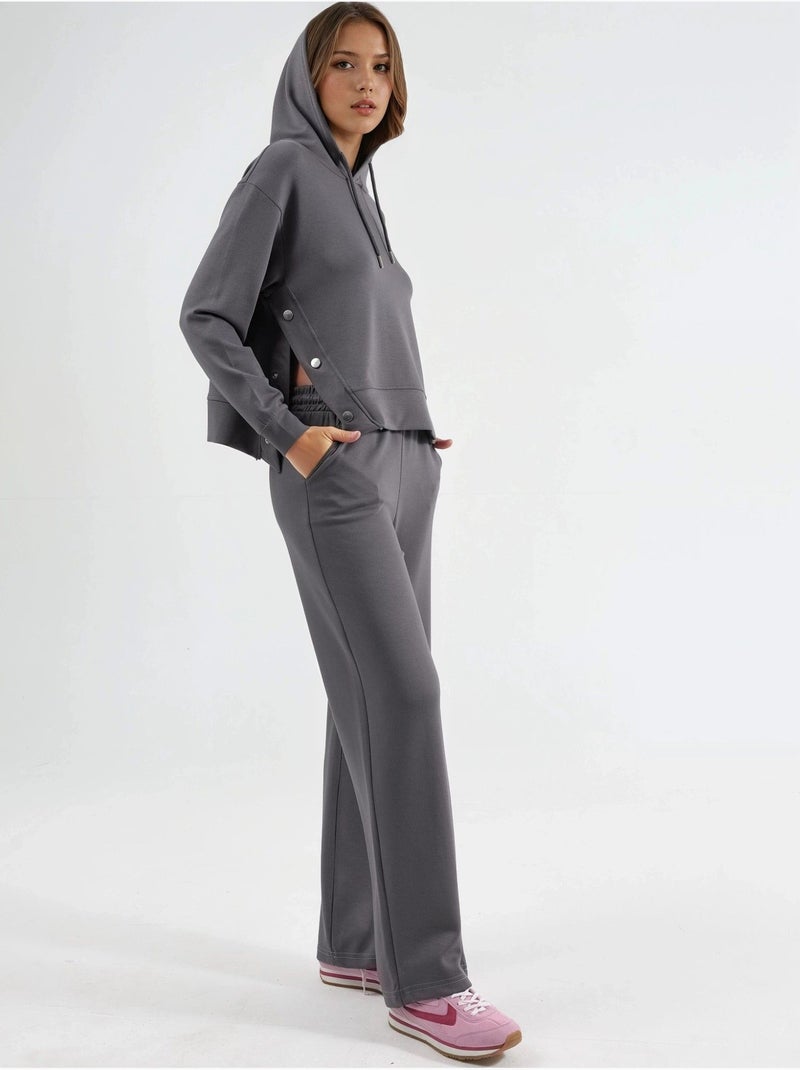 Ensemble deux pièces à capuche, taille haute et jambes larges Gris - Kiabi