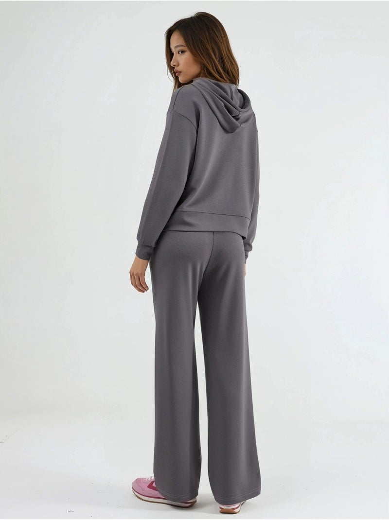 Ensemble deux pièces à capuche, taille haute et jambes larges Gris - Kiabi