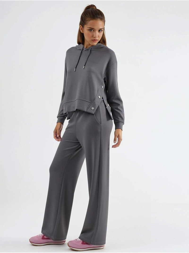 Ensemble deux pièces à capuche, taille haute et jambes larges Gris - Kiabi