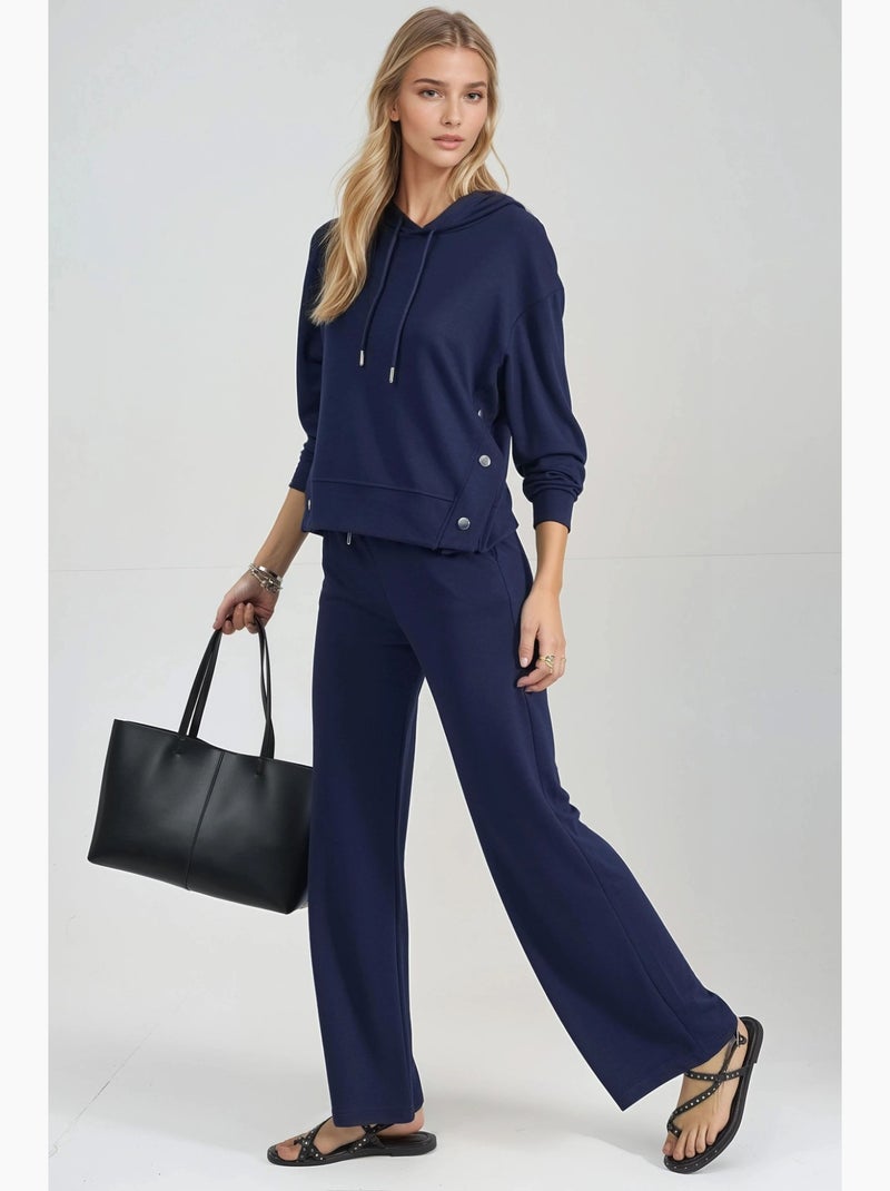 Ensemble deux pièces à capuche, taille haute et jambes larges hiccup Bleu marine - Kiabi