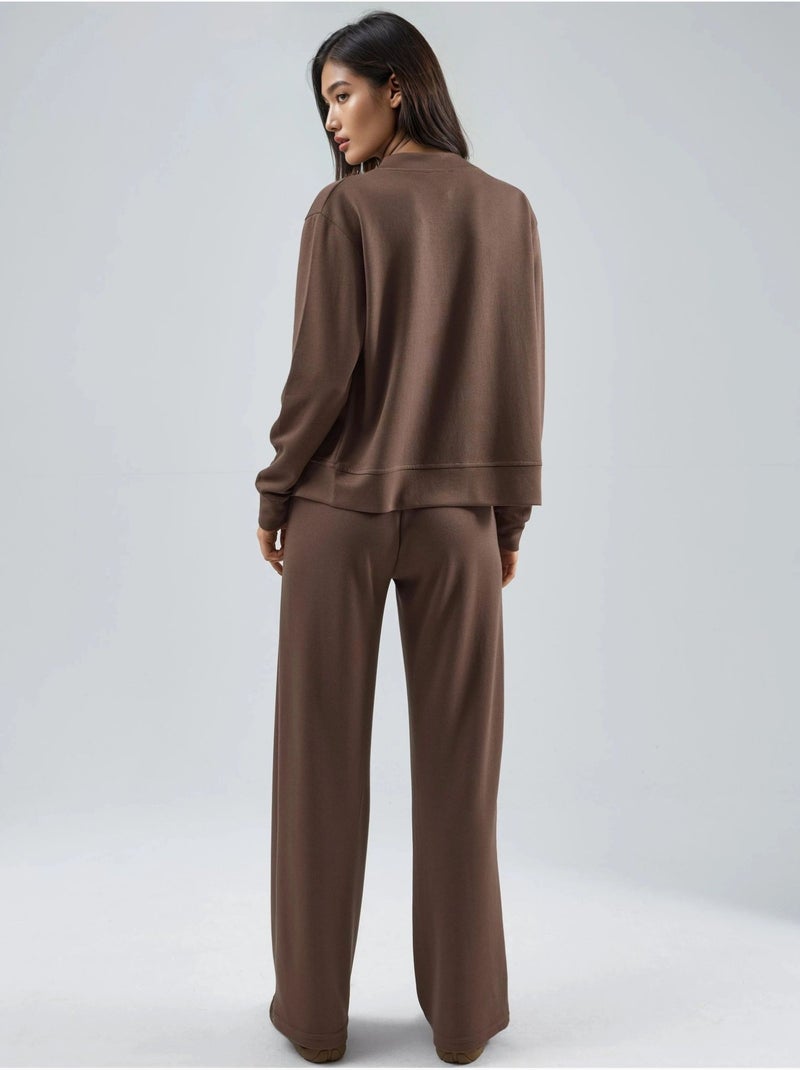 Ensemble deux pièces à capuche, taille haute et jambes larges hiccup Marron clair - Kiabi