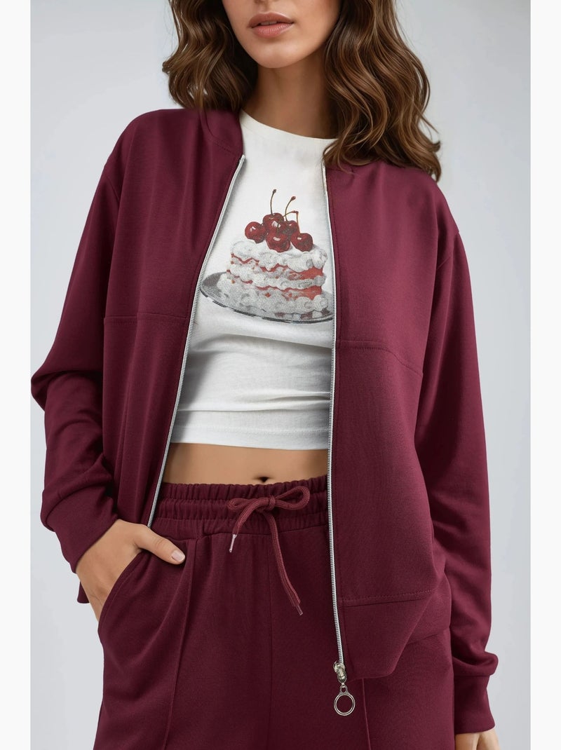 Ensemble deux pièces à capuche, taille haute et jambes larges hiccup Rouge bordeaux - Kiabi