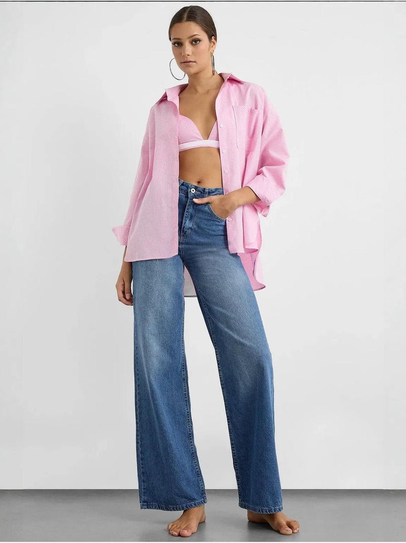 Ensemble deux pièces à carreaux surdimensionné avec col chemise hiccup Rose - Kiabi