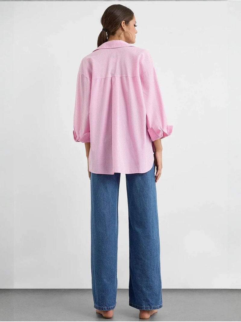Ensemble deux pièces à carreaux surdimensionné avec col chemise hiccup Rose - Kiabi