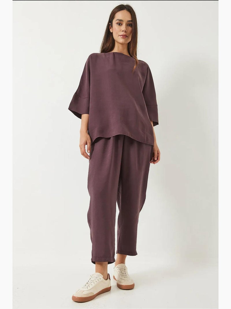 Ensemble deux pièces à col bateau surdimensionné lucci Violet aubergine - Kiabi