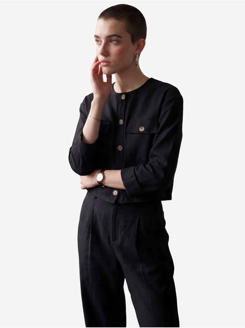 Ensemble deux pièces à col rond et poches boutonnées my fashion Noir - Kiabi
