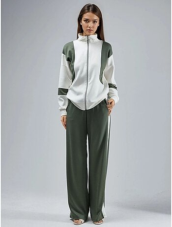 Ensemble deux pièces à jambes larges et col zippé color block hiccup