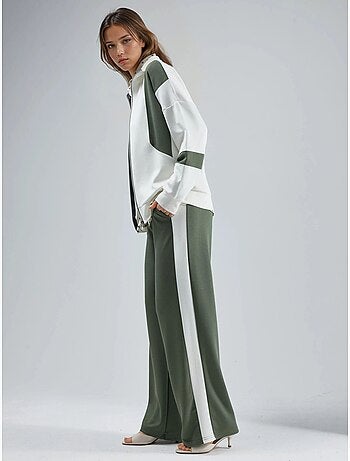 Ensemble deux pièces à jambes larges et col zippé color block hiccup