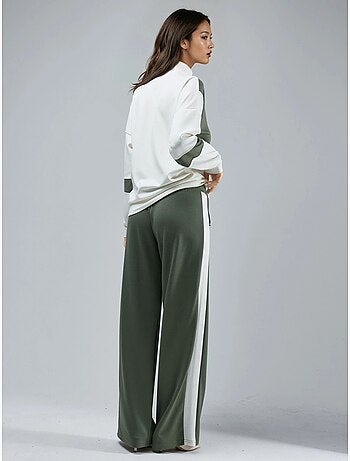 Ensemble deux pièces à jambes larges et col zippé color block hiccup