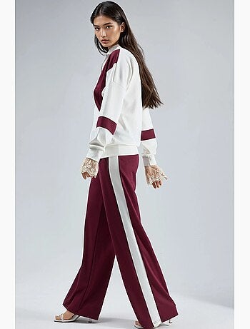 Ensemble deux pièces à jambes larges et col zippé color block hiccup