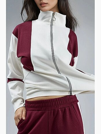 Ensemble deux pièces à jambes larges et col zippé color block hiccup