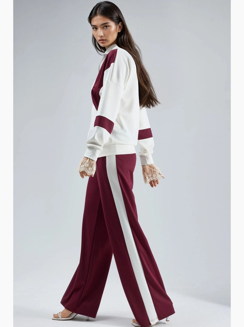 Ensemble deux pièces à jambes larges et col zippé color block hiccup Rouge bordeaux - Kiabi