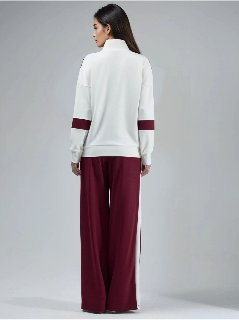 Ensemble deux pièces à jambes larges et col zippé color block hiccup Rouge bordeaux - Kiabi