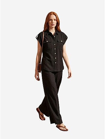 Ensemble deux pièces à jambes larges taille haute avec col de chemise my fashion