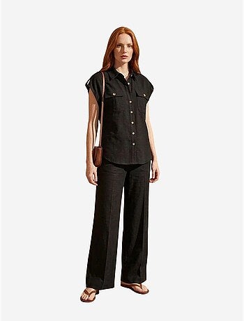 Ensemble deux pièces à jambes larges taille haute avec col de chemise my fashion
