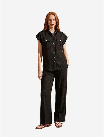 Ensemble deux pièces à jambes larges taille haute avec col de chemise my fashion