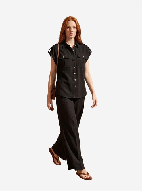 Ensemble deux pièces à jambes larges taille haute avec col de chemise my fashion - Kiabi Ensemble deux pièces à jambes larges taille haute avec col de chemise my fashion - Kiabi
