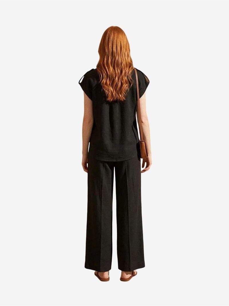 Ensemble deux pièces à jambes larges taille haute avec col de chemise my fashion Noir - Kiabi