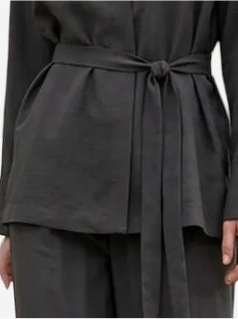 Ensemble deux pièces à manches longues et col en v ceinturé my fashion Gris Noir - Kiabi