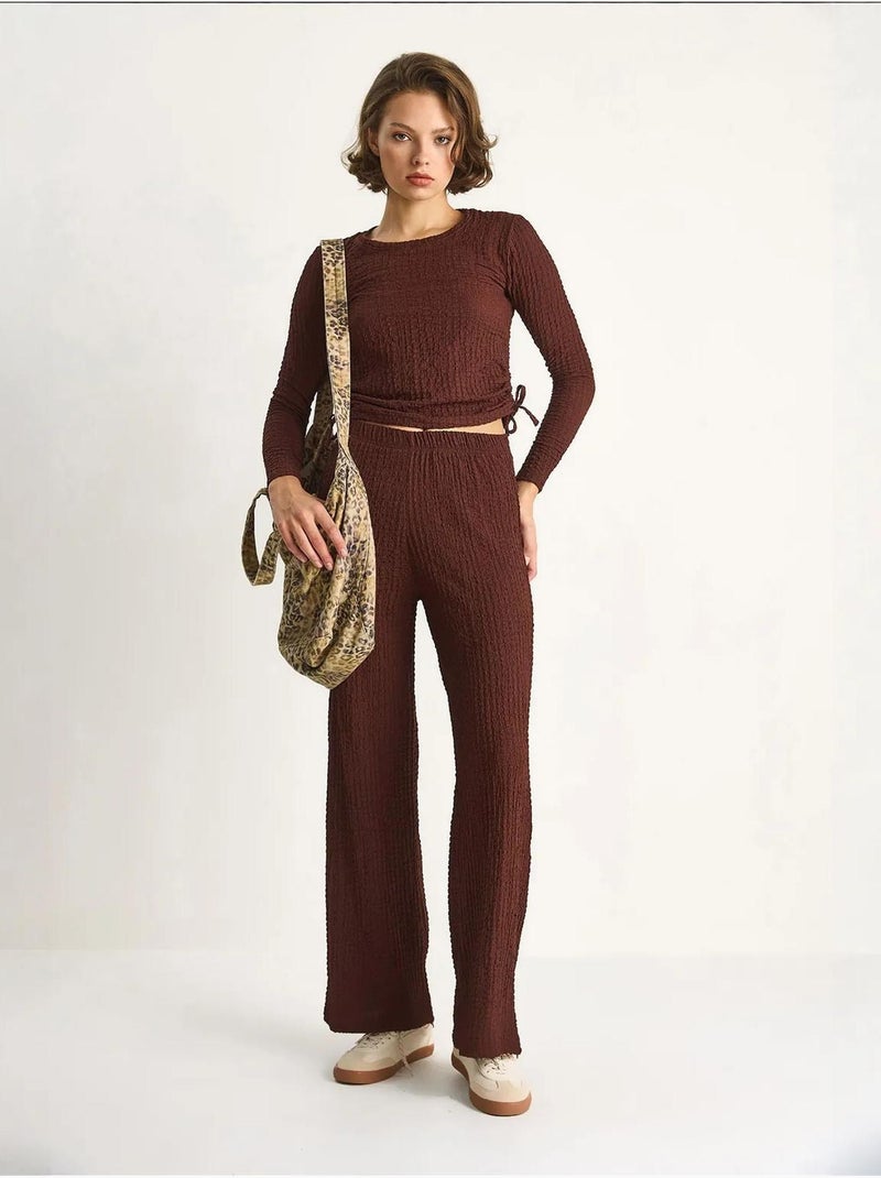 Ensemble deux pièces ajusté avec pantalon évasé lucci Marron chocolat - Kiabi