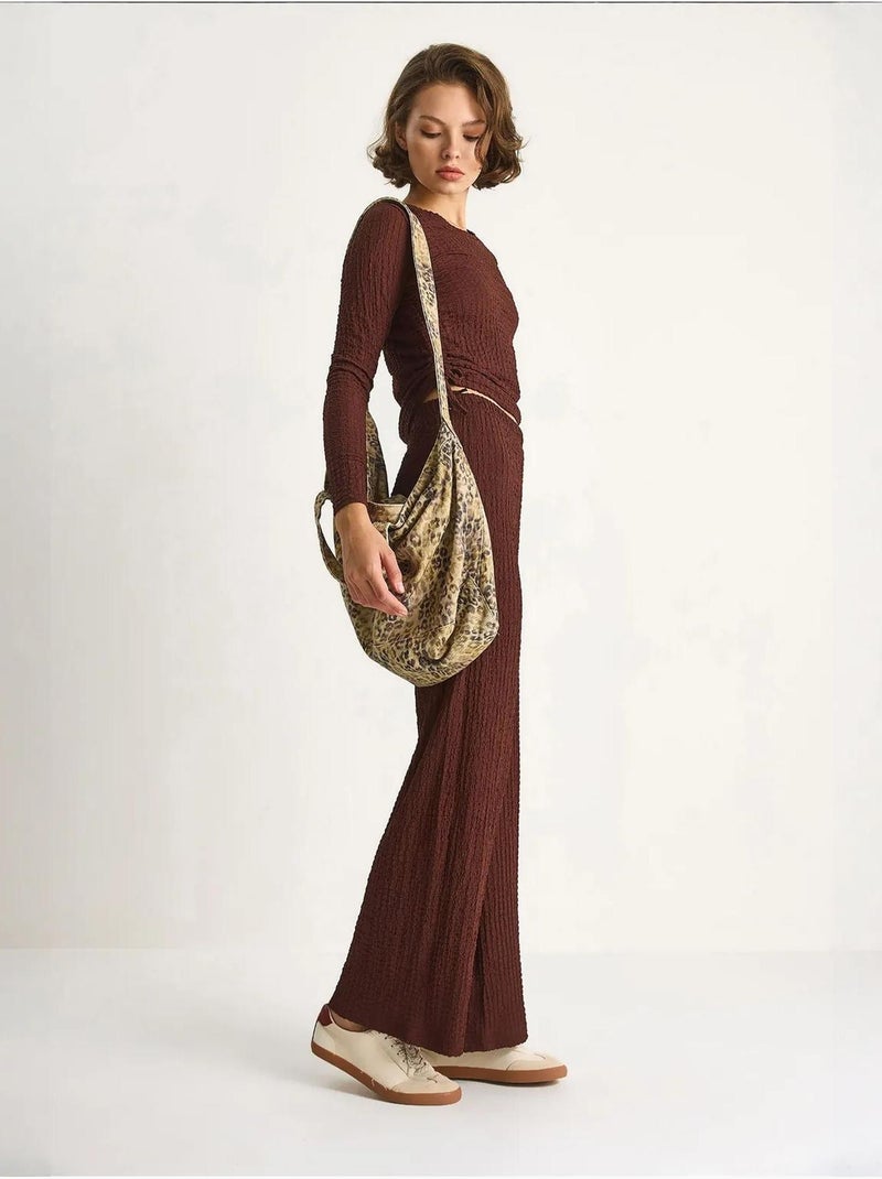 Ensemble deux pièces ajusté avec pantalon évasé lucci Marron chocolat - Kiabi