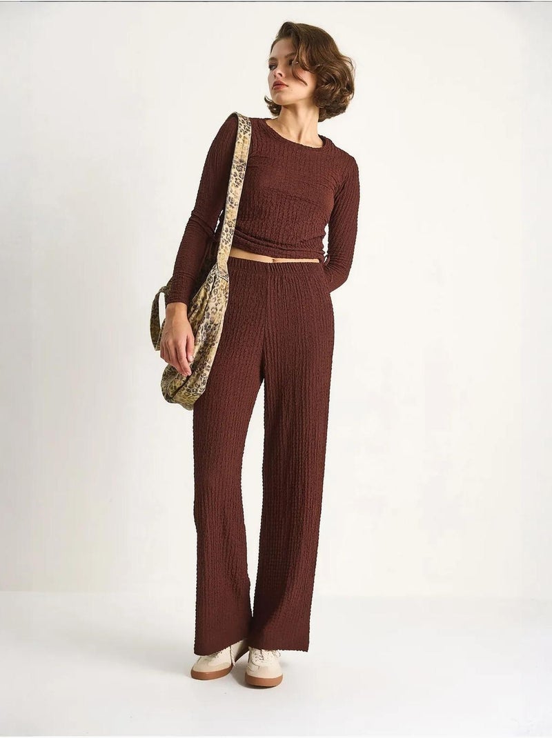 Ensemble deux pièces ajusté avec pantalon évasé lucci Marron chocolat - Kiabi