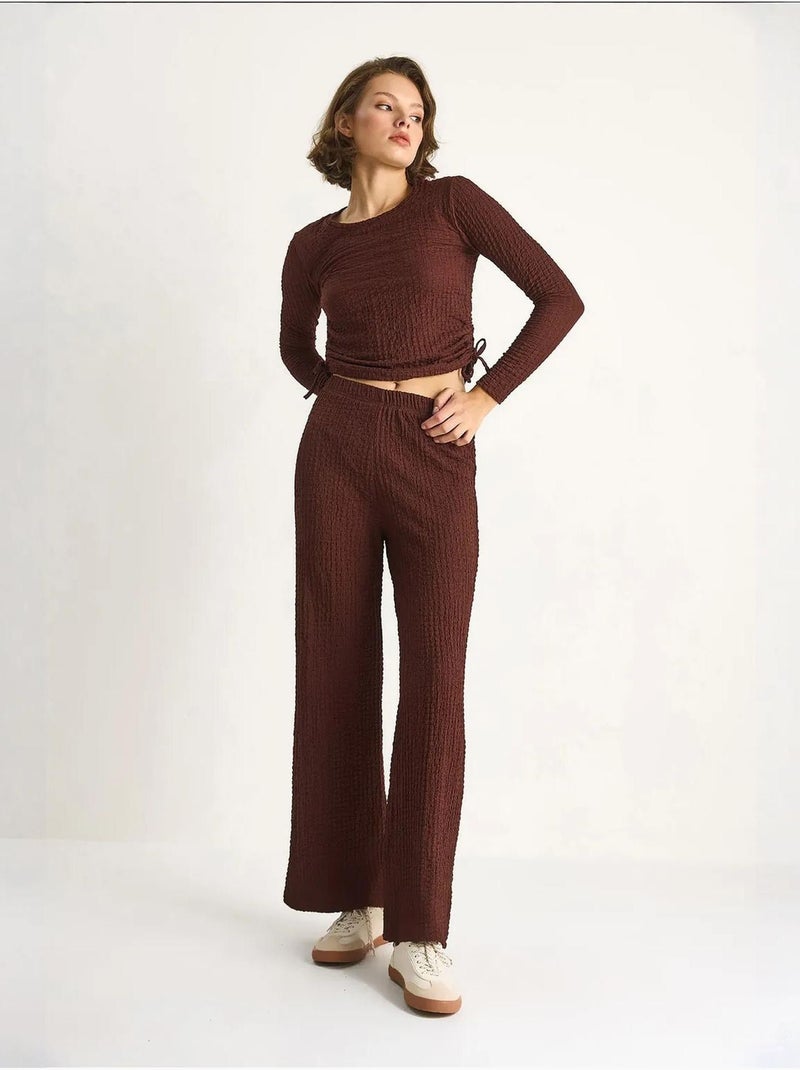 Ensemble deux pièces ajusté avec pantalon évasé lucci Marron chocolat - Kiabi