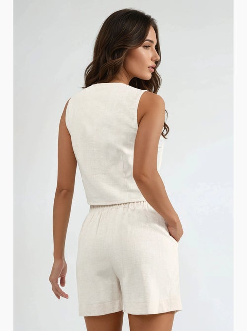 Ensemble deux pièces avec gilet et short en mélange de lin hiccup - Kiabi Ensemble deux pièces avec gilet et short en mélange de lin hiccup - Kiabi